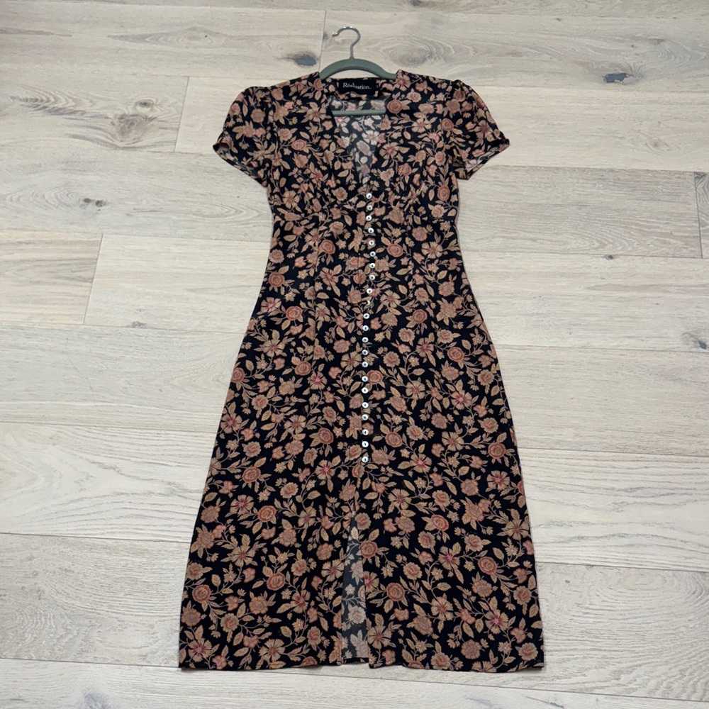 Realisation Par Black and Pink Floral Midi Dress